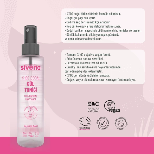 Siveno %100 Doğal Gül Suyu Arındırıcı Ferahlatıcı Canlandırıcı Cilt ve Saç Toniği 150 ml - 7
