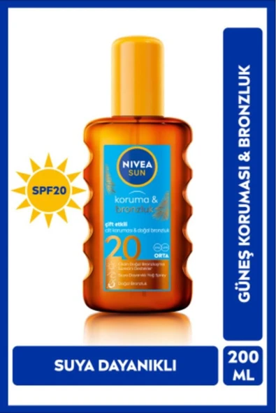 NİVEA SUN GÜNEŞ KORUYUCU VE BRONZLAŞTIRICI VÜCUT YAĞI 200ML, SPF20