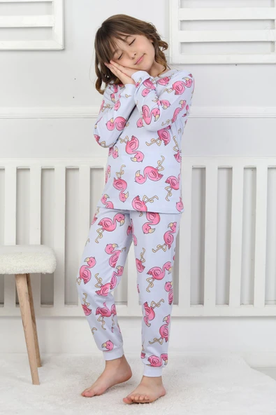 Cute Flamingo Desenli Kız Çocuk Pijama Takımı - Resim 9