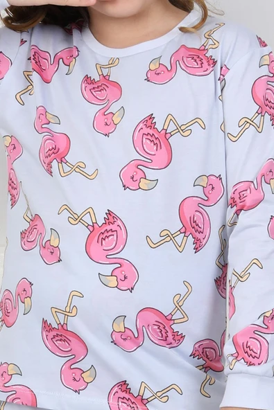 Cute Flamingo Desenli Kız Çocuk Pijama Takımı - Resim 11