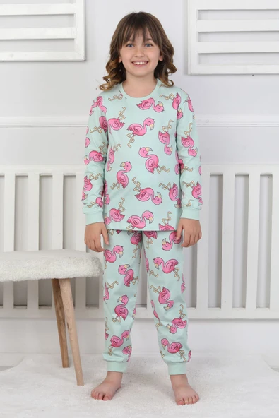 Cute Flamingo Desenli Kız Çocuk Pijama Takımı - Resim 12