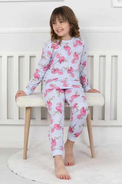 Cute Flamingo Desenli Kız Çocuk Pijama Takımı - Resim 2