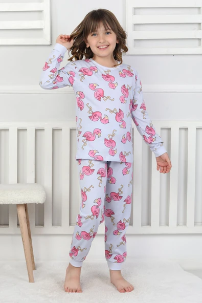 Cute Flamingo Desenli Kız Çocuk Pijama Takımı - Resim 5