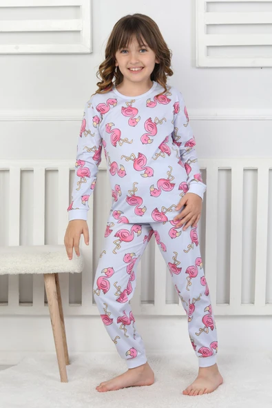Cute Flamingo Desenli Kız Çocuk Pijama Takımı - Resim 7