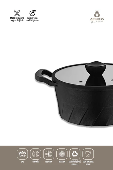 Amboss Vento 7 Parça Döküm Titanyum Kaplama Tencere Tava Seti Siyah - Resim 2