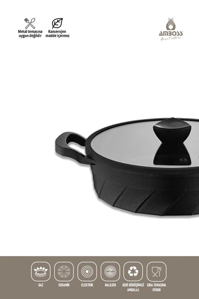 Amboss Vento 7 Parça Döküm Titanyum Kaplama Tencere Tava Seti Siyah - Resim 3