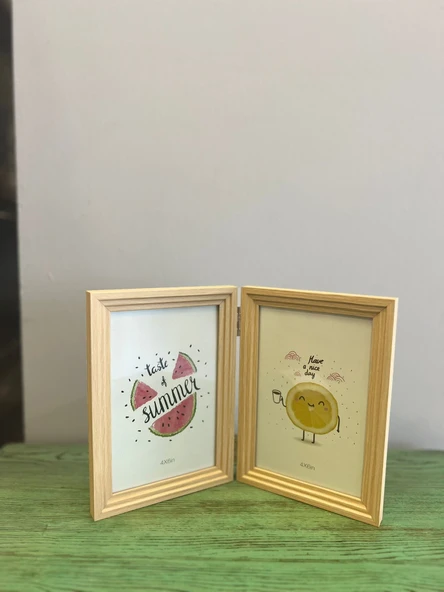 Doğal Ahşap İkili Fotoğraf Çerçevesi 10*15 cm ürün görseli