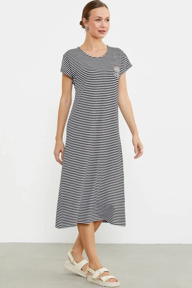 Sementa 77489 Nakış Detaylı Marine Penye Elbise - Resim 10