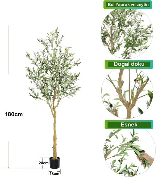 Nettenevime Yapay Zeytin Ağacı Lüx 180cm Doğal Gövdeli Gerçek Görünümlü Yapay Ağaç - Resim 2