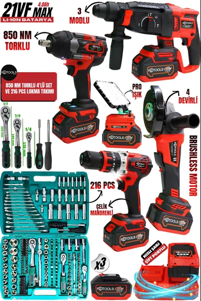 RETOOLS RETOOLS 5 Lİ SET KIRMIZI (4 LÜ SET HK. (850 NM)  + 216 PARÇA LOKMA TAKIMI)