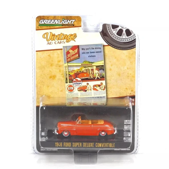 Greenlight Vintage Ad Cars Series 10- 1946 Ford Super Deluxe Convertible 1/64 Model Araba ürün görseli