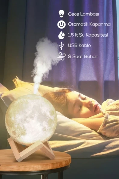 3D Renkli Ay Işığı Gece Lambası ve Hava Oda Nemlendirici Ultrasonik Buhar-Dekoratif Gece Lambası - 4