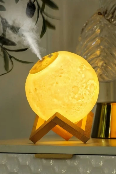 3D Renkli Ay Işığı Gece Lambası ve Hava Oda Nemlendirici Ultrasonik Buhar-Dekoratif Gece Lambası