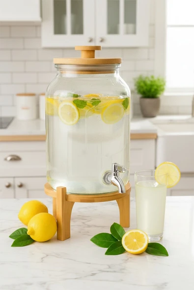 Bambum Fuente - Bambu Kapak ve Standlı Cam Sebil 4L - Resim 2