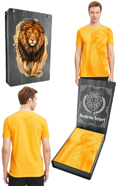 Galatasaray Orijinal Lisanslı Aslan Baskılı Sarı T-Shirt Gs Aslan Baskılı Hediyelik Ahşap Kutulu ürün görseli