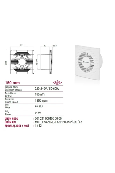 Mutlusan Me-fan 150'lik Havalandırma Aspiratörü - 4
