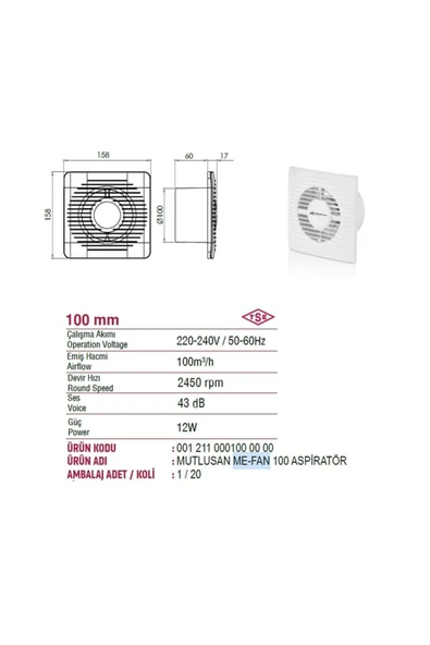 Mutlusan Me-fan 100'lük Havalandırma Aspiratörü - Resim 4