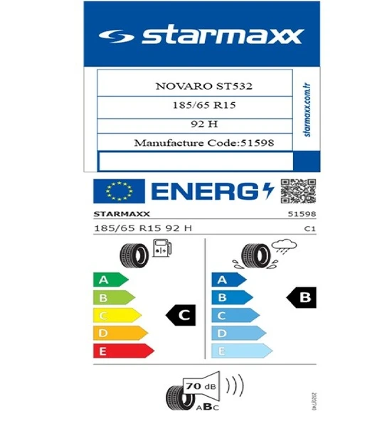 Starmaxx 185/65 R15 TL 92H REINF. NOVARO ST532 Oto Yaz Lastiği ( Üretim Yılı : 2025 ) - Resim 2