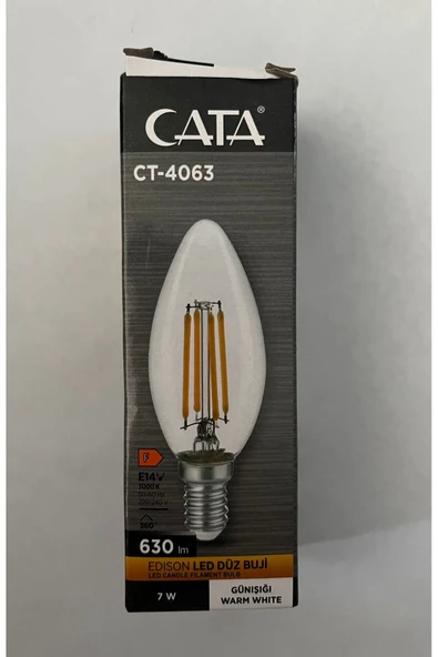Cata CT-4063 Edison Led Buji Ampul 7W Günışığı (Sarı)- 5’li Paket - Resim 2