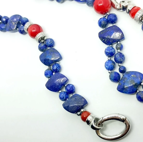 2276 Lapislazuli Mercan el yapımı çift sıra bileklik - 6