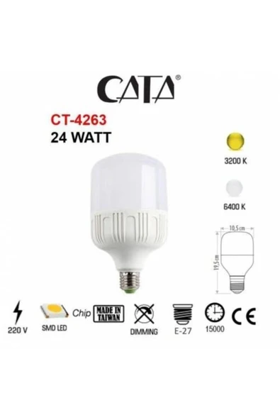 Cata Ct-4263 E27 Duylu 30 Watt Yüksek Wat Led Tasarruflu Ampül Otuz Watt Beyaz , Gün Işığı - Resim 2
