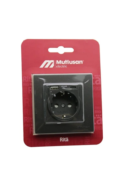 durgunstore Mutlusan Rita-2220 629 0295 Blisterli - Kartli Füme - Usb Type-c ' Li Toprakli Priz ürün görseli 1