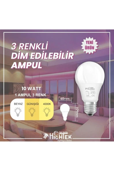 HIGHTECH 10W 3 RENK LED AMPÜL ürün görseli 1