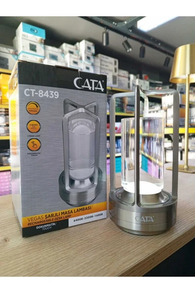 Cata Vegas Masa Lambası Şarjlı Ledli 3 Renk Işık Silver Kasa ürün görseli 1
