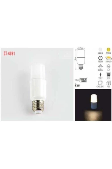 Cata Ct-4091 8w Led Buji Ampul E27 Duy Beyaz - Gün Işığı ürün görseli 1