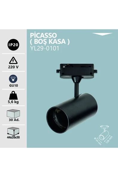 Noas Yl29-0101 Picasso Siyah Kasa Led Ray Spot Armatür Kasası ürün görseli 1