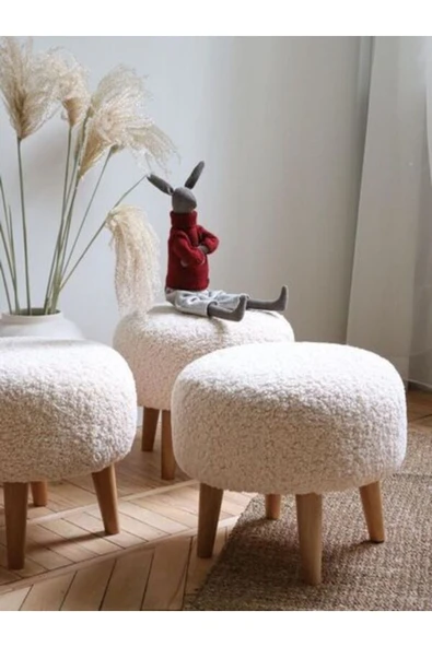 WoodyMaison Mini Minnak Puf Teddy Kumaş Pouf - 2