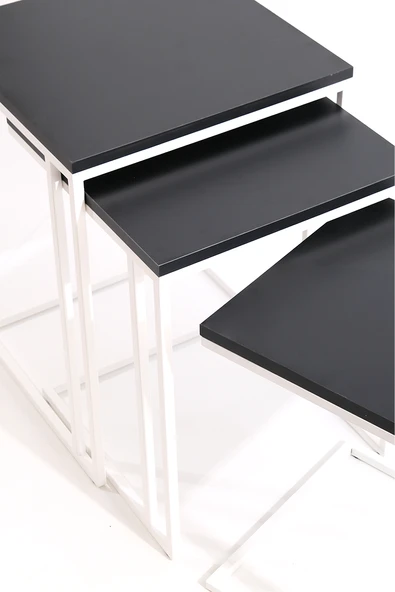 Siyah 3'lü Zigon Sehpa - Resim 4