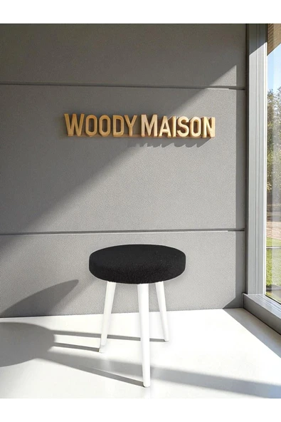 WoodyMaison CİCO Gürgen Ahşap Retro Ayak Dekoratif Beyaz Pelüş Teddy Puf Tabure Bench Koltuk Sandalye - 4