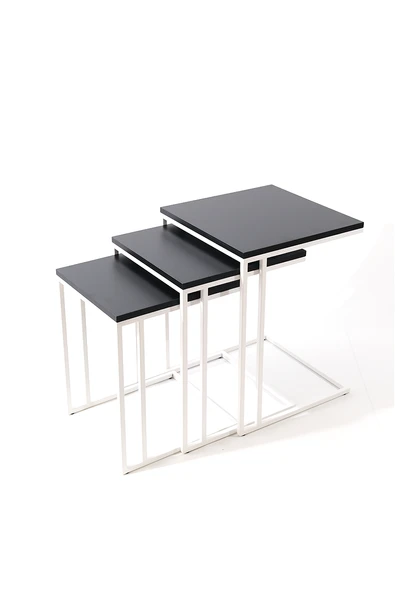 Siyah 3'lü Zigon Sehpa - Resim 2