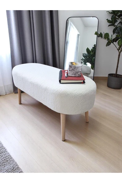 own home Eksen Teddy Kumaş Puf, Geniş Oturumlu Bench, Modern Ayak Ucu Pufu, Yumuşak Oturma & Sehpa, 90 x 35cm
