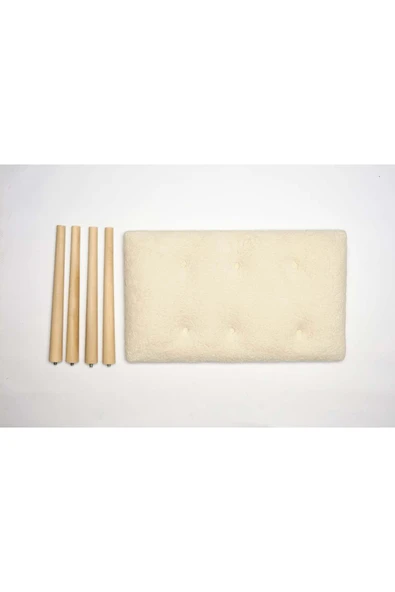 WoodyMaison Puf Retro Ahşap Ayaklı Handmade Çok Amaçlı Kuzu Tüyü Puf Bench Koltuk Sandalye 35*60*42 - 5