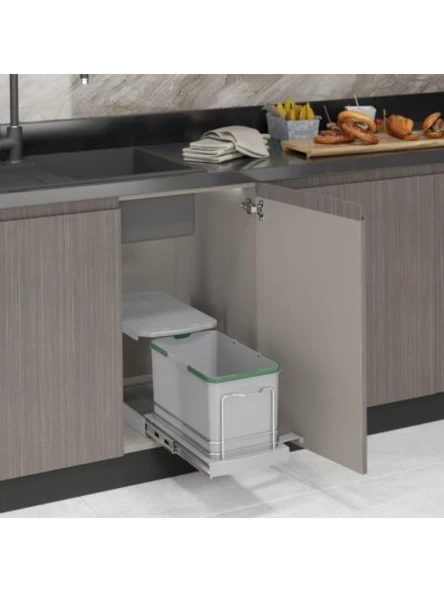 Starax S-2573-G Teleskopik Raylı Plastik 16 Lt. Gri Çöp Kovası - 2