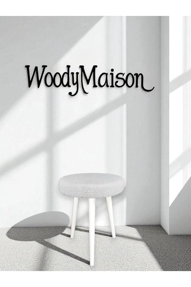 WoodyMaison CİCO Gürgen Ahşap Retro Ayak Dekoratif Beyaz Pelüş Teddy Puf Tabure Bench Koltuk Sandalye - 2