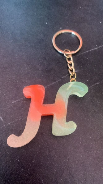 Rengarenk H Harf Şekilli Gold Aksesuarlı Anahtarlık Epoksi El Yapımı Hediyelik - 8