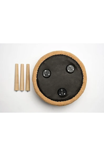 WoodyMaison Puf Dekoratif Çok Amaçlı Silindir Ahşap Ayaklı Puf Bench Koltuk - 4