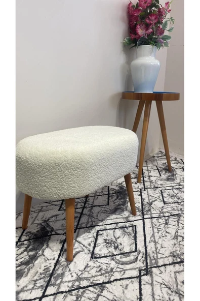 Edam Oval Bench Puf Ahşap Ayaklı Geniş Oturum Alanlı - 2