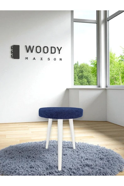 WoodyMaison CİCO Gürgen Ahşap Retro Ayak Dekoratif Beyaz Pelüş Teddy Puf Tabure Bench Koltuk Sandalye - 4