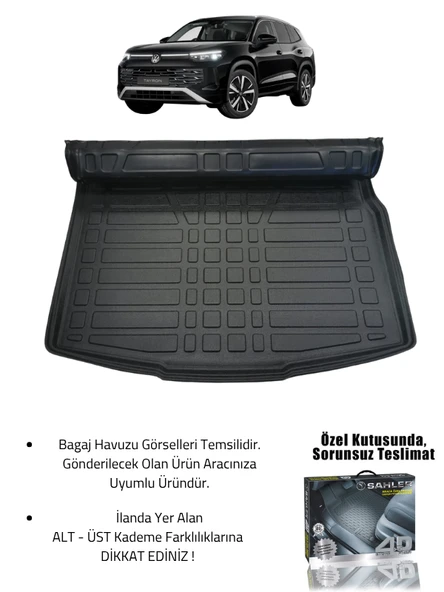 Sahler Volkswagen Tayron 2024+ Uyumlu 4.5D Premium Havuzlu Oto Paspas ve Liner Marka 3D ALT Bagaj Havuzu - Resim 2