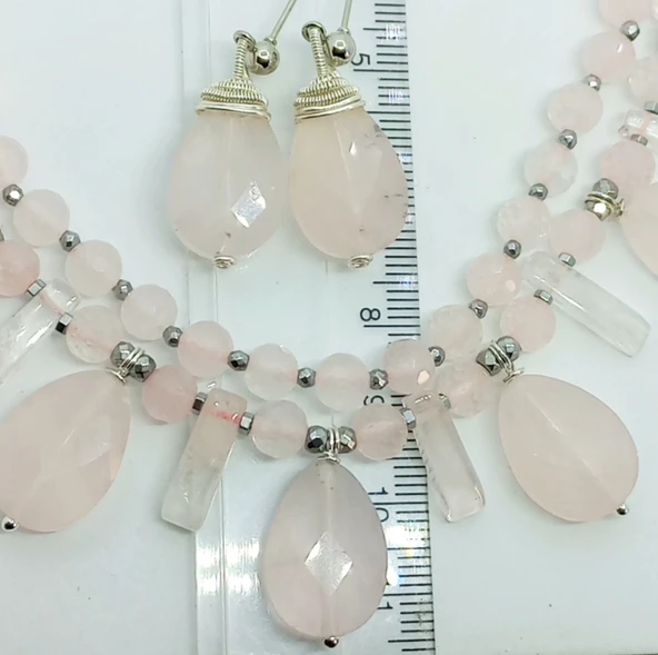 2261 Pembe Kuvars el yapımı küpe - 2