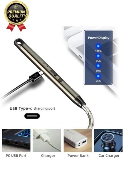 Özel Üretim Fonksiyonel USB Şarj Edilebilir Rüzgar Geçirmez Alevsiz Kamp Mum Metal Elektrikli Çakmak - 4