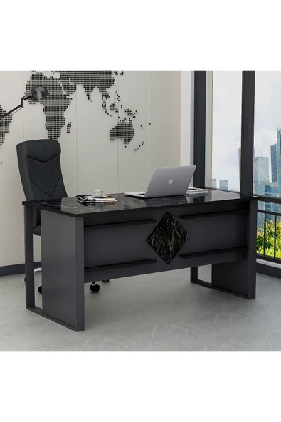 Betroya  Boss Ofis Masası Antrasit Royal Mermer, Modern ve Şık Çalışma Masası
