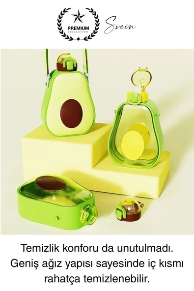 Pipetli Sızdırmaz Kapak Taşıma Askılı Sevimli Avokado Su Şişesi Çocuk Okul Suluk Matarası Tritan - 5