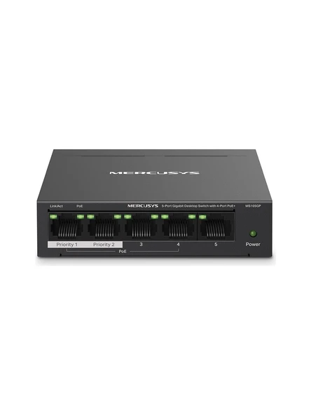 Mercusys MS105GP, 5-Port Gigabit Desktop Switch With 4-Port Poe+