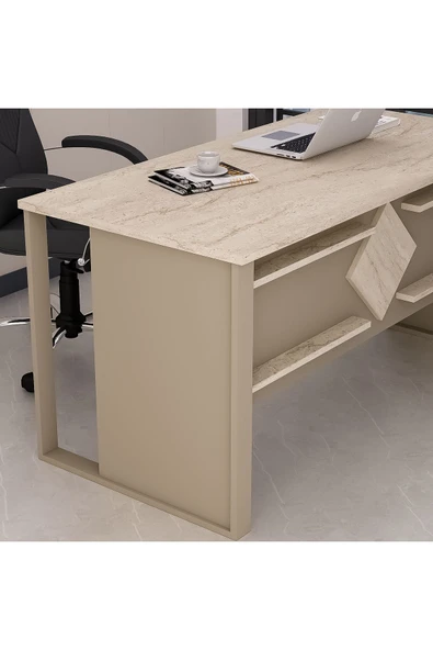Betroya  Boss Ofis Masası Kumtaşı Traverten, Modern ve Şık Çalışma Masası - 4