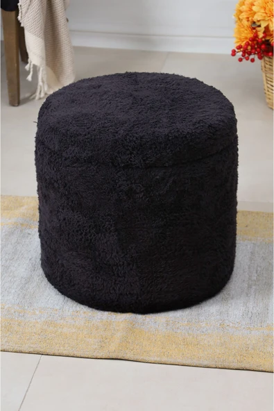 PUFMANYA PANDORA SİYAH PELUŞ LARGE 45 CM SANDIKLI PUF BENCH KOLTUK - 5